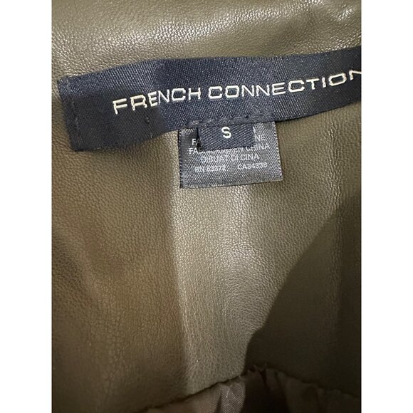 French Connection Womens Olive Green Faux Leather Moto Biker Jacket Size S - Picture 3 of 16